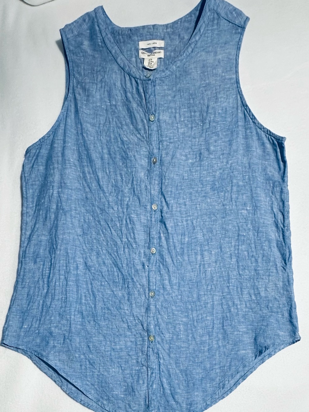 Christian Siriano Blue 100% Linen Sleeveless Button-Front Coastal Summer Tank, M